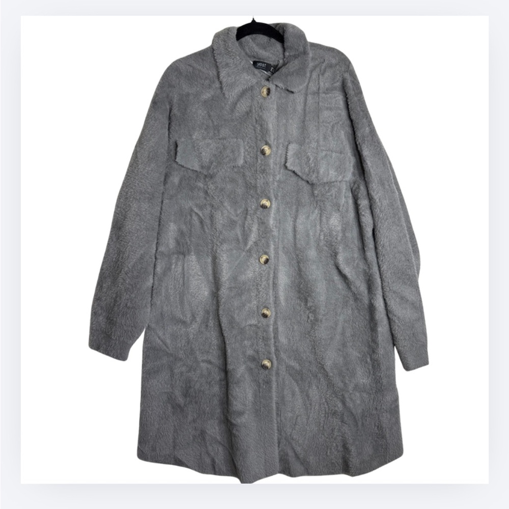 Yest Long Plush Coat Steel Grey Size 14 XL NWT
